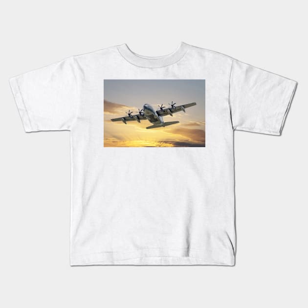 Lockheed Hercules Sunset Mission Kids T-Shirt by derek beattie